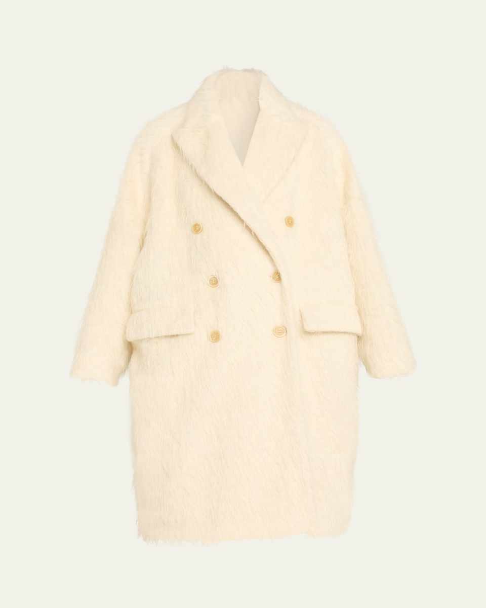 Fuzzy Alpaca Double-Breasted Overcoat